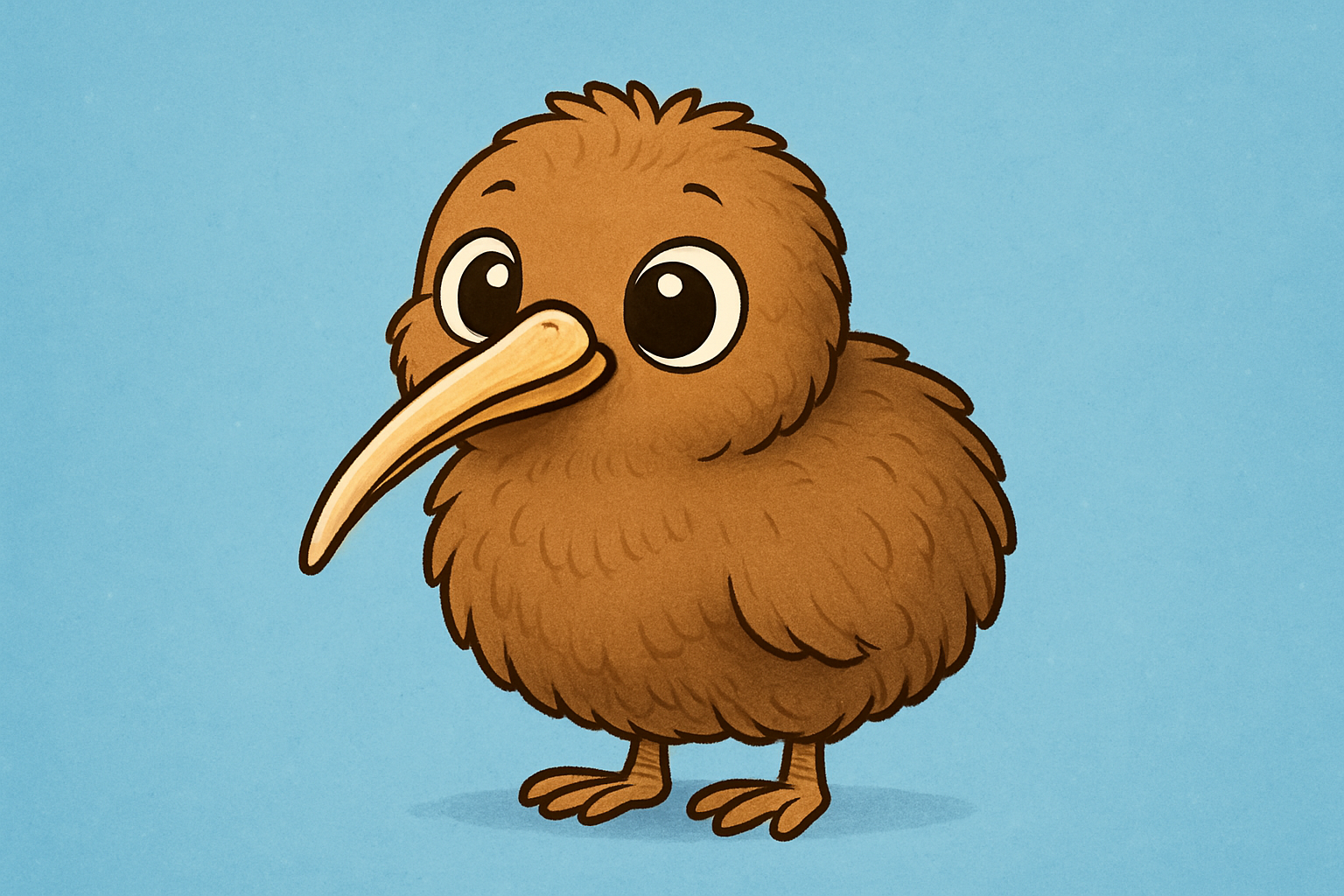 cute cartoon kiwi bird with a blue background